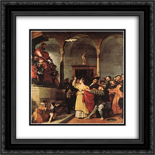 St Lucy before the Judge 20x20 Black Ornate Wood Framed Art Print Poster with Double Matting by Lotto, Lorenzo
