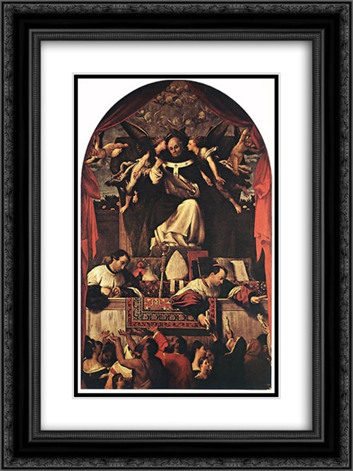 The Alms of St Anthony 18x24 Black Ornate Wood Framed Art Print Poster with Double Matting by Lotto, Lorenzo