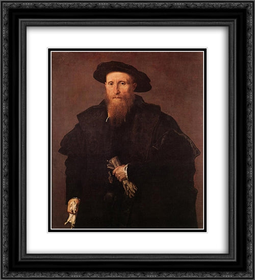 Gentleman with Gloves 20x22 Black Ornate Wood Framed Art Print Poster with Double Matting by Lotto, Lorenzo