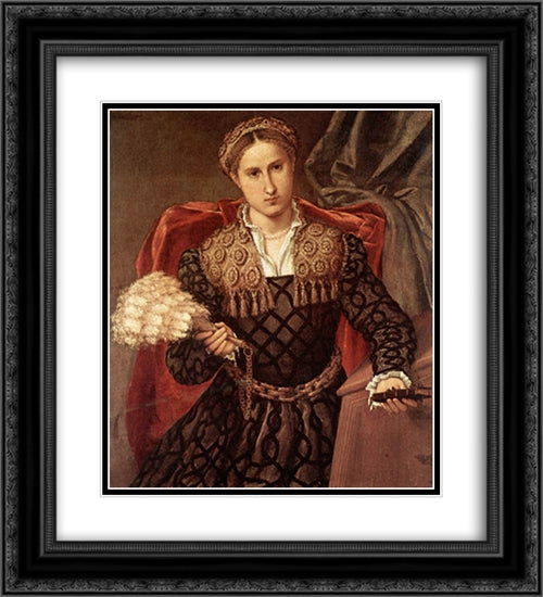 Portrait of Laura da Pola 20x22 Black Ornate Wood Framed Art Print Poster with Double Matting by Lotto, Lorenzo