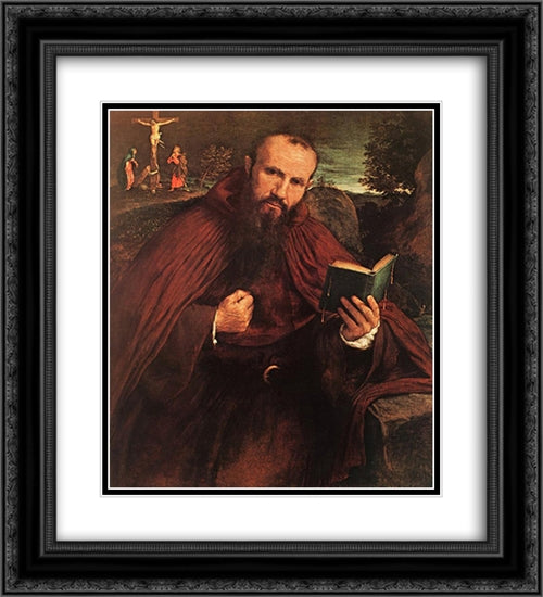 Fra Gregorio Belo di Vicenza 20x22 Black Ornate Wood Framed Art Print Poster with Double Matting by Lotto, Lorenzo