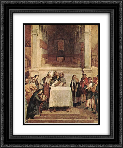 Presentation in the Temple 20x24 Black Ornate Wood Framed Art Print Poster with Double Matting by Lotto, Lorenzo