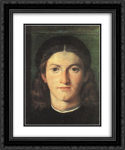 Head of a young Man 20x24 Black Ornate Wood Framed Art Print Poster with Double Matting by Lotto, Lorenzo