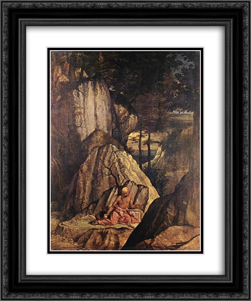 Penitent St Jerome 20x24 Black Ornate Wood Framed Art Print Poster with Double Matting by Lotto, Lorenzo