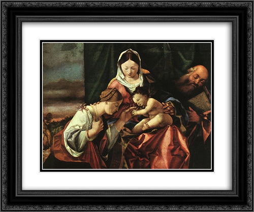 The Mystic Marriage of St. Catherine 24x20 Black Ornate Wood Framed Art Print Poster with Double Matting by Lotto, Lorenzo