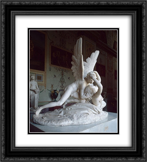 Cupid and Psyche 20x22 Black Ornate Wood Framed Art Print Poster with Double Matting by Canova, Antonio