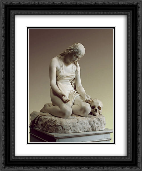 The Repentant Mary Magdalene 20x24 Black Ornate Wood Framed Art Print Poster with Double Matting by Canova, Antonio