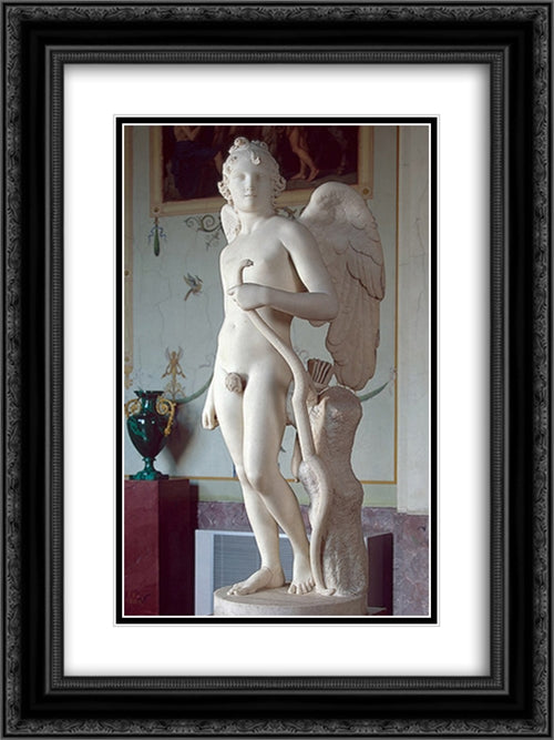 Cupid 18x24 Black Ornate Wood Framed Art Print Poster with Double Matting by Canova, Antonio