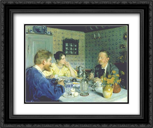 Almuerzo con Otto Benzon 24x20 Black Ornate Wood Framed Art Print Poster with Double Matting by Kroyer, Peder Severin