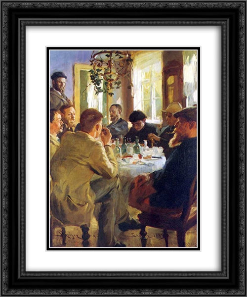 Almuerzo con pintores de Skagen 20x24 Black Ornate Wood Framed Art Print Poster with Double Matting by Kroyer, Peder Severin