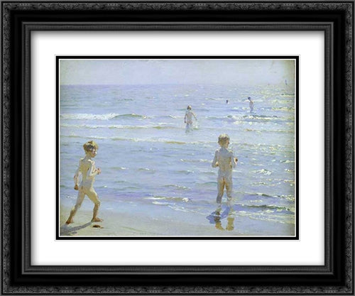 Bano de muchachos 24x20 Black Ornate Wood Framed Art Print Poster with Double Matting by Kroyer, Peder Severin