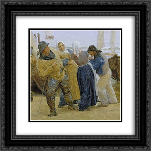 Pescadores de Hornbaek 20x20 Black Ornate Wood Framed Art Print Poster with Double Matting by Kroyer, Peder Severin