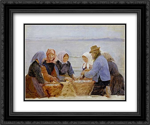 Mujeres y pescadores de Hornbaek 24x20 Black Ornate Wood Framed Art Print Poster with Double Matting by Kroyer, Peder Severin