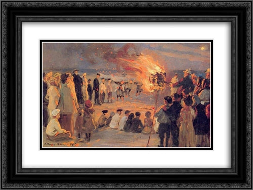 Playa de Skagen 24x18 Black Ornate Wood Framed Art Print Poster with Double Matting by Kroyer, Peder Severin