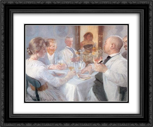 Comida en Antino 24x20 Black Ornate Wood Framed Art Print Poster with Double Matting by Kroyer, Peder Severin