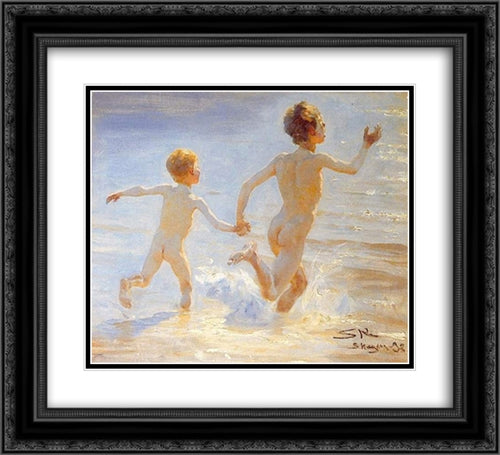 Playa de Skagen 22x20 Black Ornate Wood Framed Art Print Poster with Double Matting by Kroyer, Peder Severin