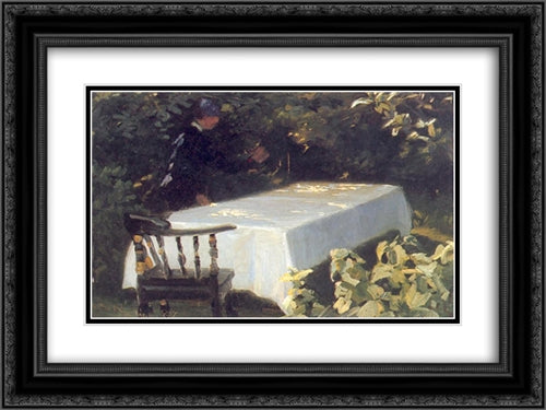 Mesa en el jardín 24x18 Black Ornate Wood Framed Art Print Poster with Double Matting by Kroyer, Peder Severin