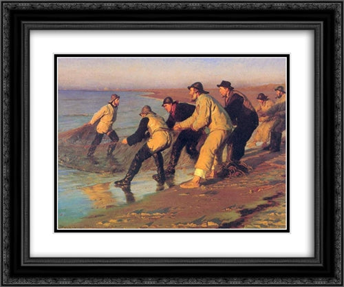 Pescadores en la playa 24x20 Black Ornate Wood Framed Art Print Poster with Double Matting by Kroyer, Peder Severin