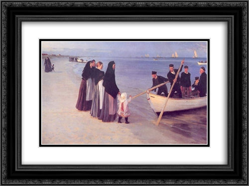 Pescadores en Skagen 24x18 Black Ornate Wood Framed Art Print Poster with Double Matting by Kroyer, Peder Severin