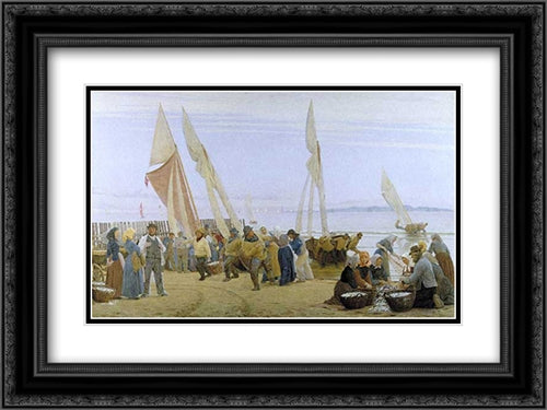 Manana en Hornbaek 24x18 Black Ornate Wood Framed Art Print Poster with Double Matting by Kroyer, Peder Severin