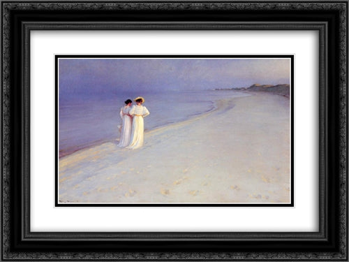 Tade de verano en la playa 24x18 Black Ornate Wood Framed Art Print Poster with Double Matting by Kroyer, Peder Severin