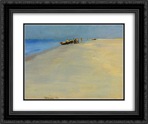 Fiskere Pa Skagens Strand 24x20 Black Ornate Wood Framed Art Print Poster with Double Matting by Kroyer, Peder Severin