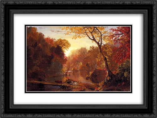 Autumn in North America 24x18 Black Ornate Wood Framed Art Print Poster with Double Matting by Church, Frederic Edwin