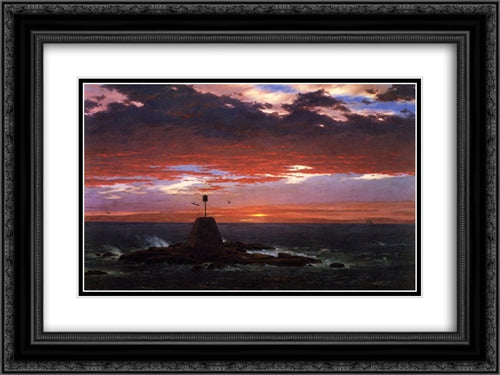 Beacon, off Mount Desert Island 24x18 Black Ornate Wood Framed Art Print Poster with Double Matting by Church, Frederic Edwin