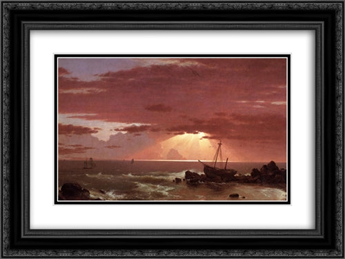 The Wreck 24x18 Black Ornate Wood Framed Art Print Poster with Double Matting by Church, Frederic Edwin