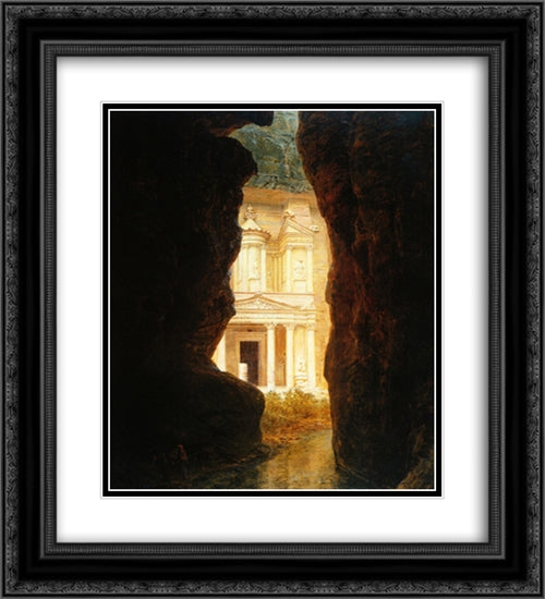 El Khasne, Petra 20x22 Black Ornate Wood Framed Art Print Poster with Double Matting by Church, Frederic Edwin