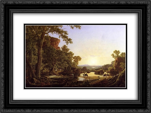 Hooker and Company Journeying through the Wilderness from Plymouth to Hartford, in 1636 24x18 Black Ornate Wood Framed Art Print Poster with Double Matting by Church, Frederic Edwin