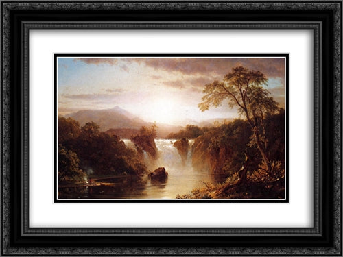 Landscape with Waterfall 24x18 Black Ornate Wood Framed Art Print Poster with Double Matting by Church, Frederic Edwin