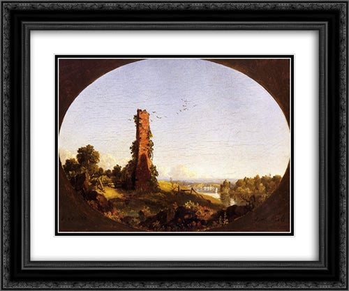 New England Landscape with Ruined Chimney 24x20 Black Ornate Wood Framed Art Print Poster with Double Matting by Church, Frederic Edwin