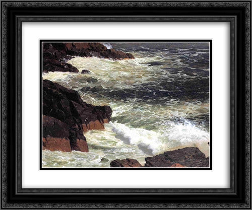 Rough Surf, Mount Desert Island 24x20 Black Ornate Wood Framed Art Print Poster with Double Matting by Church, Frederic Edwin