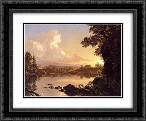 Scene on the Catskill Creek, New York 24x20 Black Ornate Wood Framed Art Print Poster with Double Matting by Church, Frederic Edwin