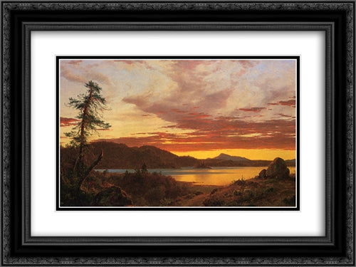 Sunset 24x18 Black Ornate Wood Framed Art Print Poster with Double Matting by Church, Frederic Edwin