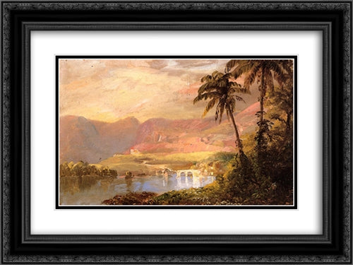 Tropical Landscape 24x18 Black Ornate Wood Framed Art Print Poster with Double Matting by Church, Frederic Edwin