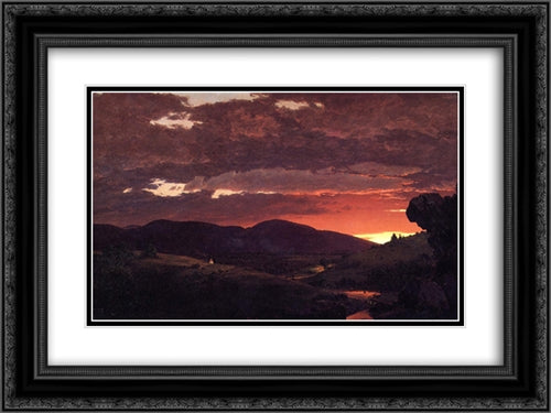 Twilight, 'Short arbiter 'twixt day and night' 24x18 Black Ornate Wood Framed Art Print Poster with Double Matting by Church, Frederic Edwin