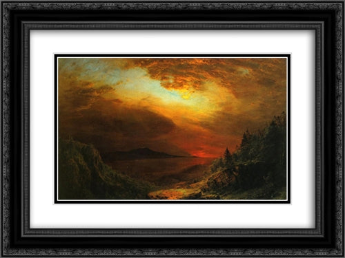 Twilight Mount Desert Island, Maine 24x18 Black Ornate Wood Framed Art Print Poster with Double Matting by Church, Frederic Edwin