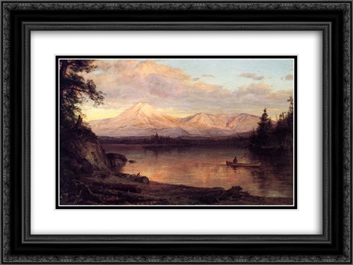 View of Mount Katahdin 24x18 Black Ornate Wood Framed Art Print Poster with Double Matting by Church, Frederic Edwin