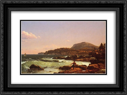 View of Newport Mountain, Mount Desert 24x18 Black Ornate Wood Framed Art Print Poster with Double Matting by Church, Frederic Edwin