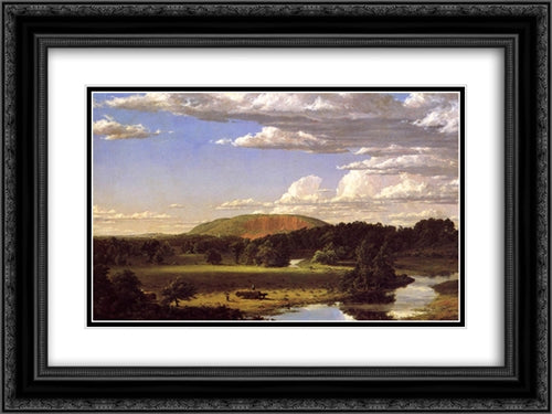 West Rock, New Haven 24x18 Black Ornate Wood Framed Art Print Poster with Double Matting by Church, Frederic Edwin