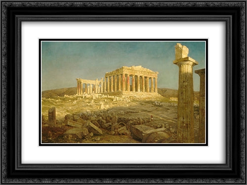 The Parthenon 24x18 Black Ornate Wood Framed Art Print Poster with Double Matting by Church, Frederic Edwin