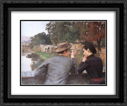 Les Amoureux (Soir d'automne) 24x20 Black Ornate Wood Framed Art Print Poster with Double Matting by Friant, Emile