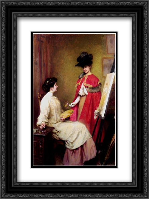 Studio Visit 18x24 Black Ornate Wood Framed Art Print Poster with Double Matting by Friant, Emile