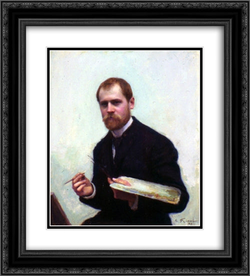 Self'Portrait 20x22 Black Ornate Wood Framed Art Print Poster with Double Matting by Friant, Emile