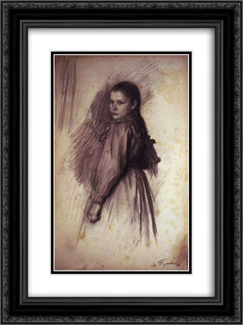 Young Girl 18x24 Black Ornate Wood Framed Art Print Poster with Double Matting by Friant, Emile