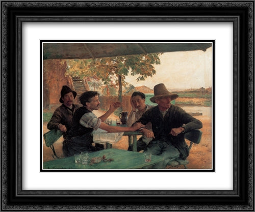 La Discussion politique 24x20 Black Ornate Wood Framed Art Print Poster with Double Matting by Friant, Emile