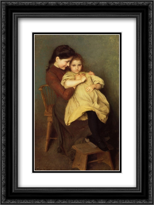 Chagrin d'Enfant 18x24 Black Ornate Wood Framed Art Print Poster with Double Matting by Friant, Emile