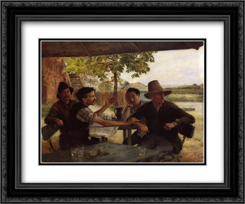 Discussion Politique 24x20 Black Ornate Wood Framed Art Print Poster with Double Matting by Friant, Emile